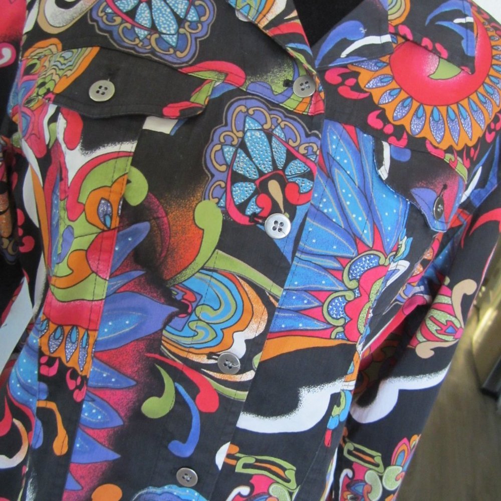 CHICOS - Black/Multi Color Over Jacket-Size 14/16